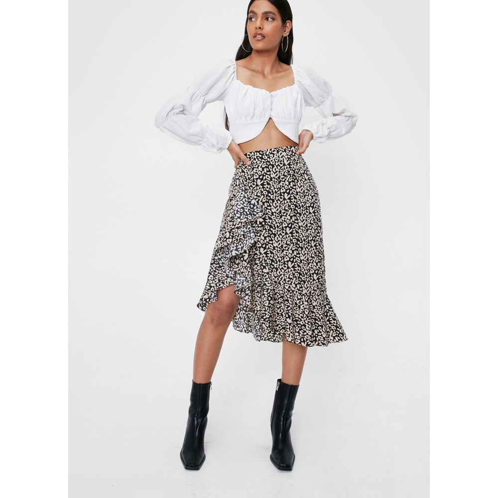Nasty Gal Leopard Skirt with Ruffle